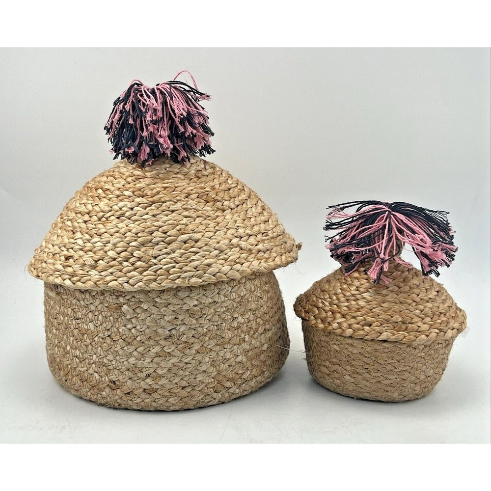 Set of 2 IKEA MAVINN Basket With Lid Jute Storage Organizer 105.520.29